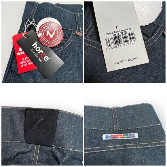 NWT HorZe Denim Breeches Royal Equus Selfpatch SIZE S Blue Stretch Suede - Picture 5 of 15